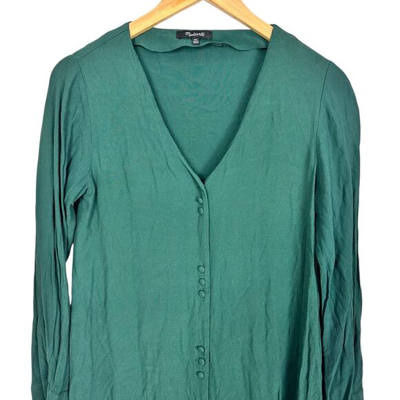 Madewell Novel Dress Smoky Spruce Green Button Up Long Sleeve Mini Fall Dress XS - Picture 4 of 11